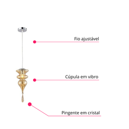 Lustre Pendente Pingente Gota Vidro Âmbar Moderno Delicado Luxo Sala Quarto Cabeceira Cozinha Inl89 - 7