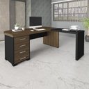 Ver imagem 1 de Escrivaninha Mesa Escritório em L Diretor Tamburato Le com 4 Gavetas 180cm Marrom/Charuto/Preto Artany
