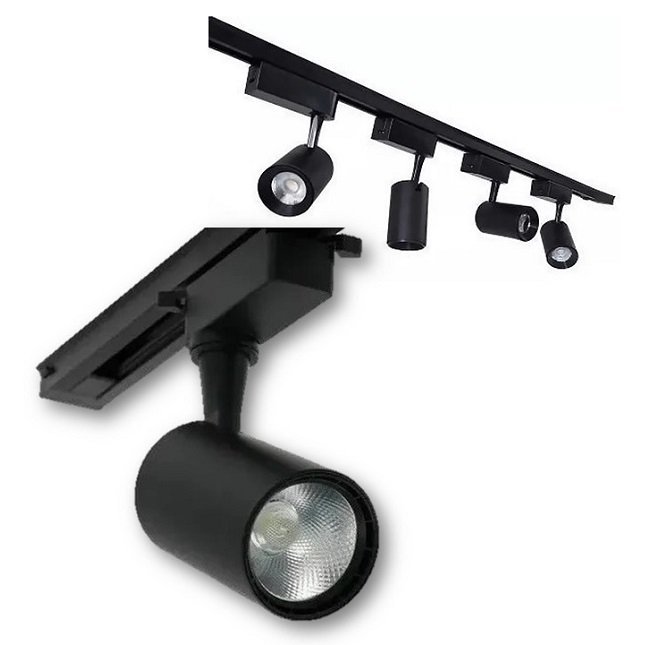 Kit Trilho Eletrificado 2 Metros Preto + 6 Spots Led 7w Luz 6500k - 4