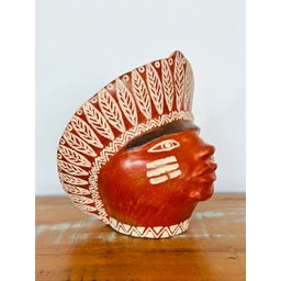Escultura Cabeça Indígena Terena com Cocar em Cerâmica. Decoração Artesanal - 3