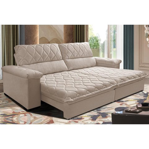 Sofá Retrátil e Reclinável 2,35m Molas Ensacadas Cama inBox Big Home com Bordado 3D Velusoft