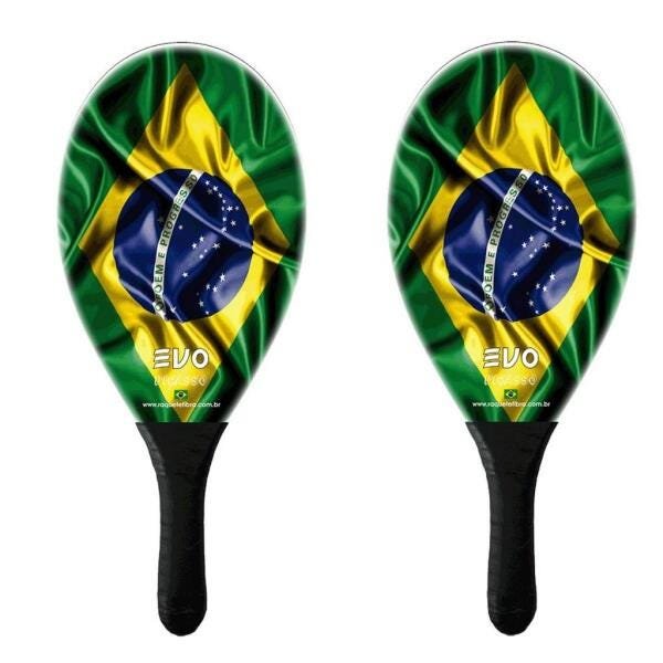 Kit Frescobol 2 Raquetes Fibro De Vidro Evo Brasil - 1