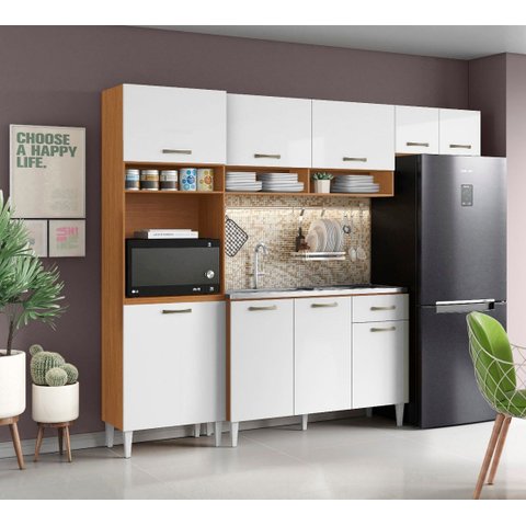 Cozinha Compacta Aurora com Balcão de Pia 120cm sem Tampo/cuba - Cinamomo/branco Aramóveis