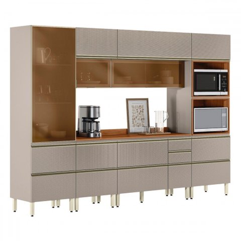Cozinha Completa Proença 9 Portas 8 Gavetas com Vidro Dp3101rf Nogueira/nude Prime Tx - Demóbile