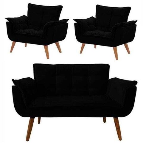 Conjunto de Poltronas 2 Opalas e 1 Namoradeira Preta