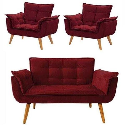 Conjunto de Poltronas 2 Opalas e 1 Namoradeira Vermelho Bordô