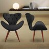 Kit 2 Poltronas Decorativas Cadeiras Egg com Capitonê Cinza com Base Fixa de Madeira - 3