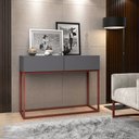 Ver imagem 2 de Aparador Buffet Industrial Eros 90cm Pequeno Cinza para Apartamento C/ 2 Gavetas Pes de Ferro Cobre