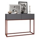 Ver imagem 1 de Aparador Buffet Industrial Eros 90cm Pequeno Cinza para Apartamento C/ 2 Gavetas Pes de Ferro Cobre