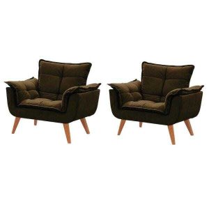 Kit 2 Poltronas Decorativas  Sala Recepção Escritório Opala Marrom