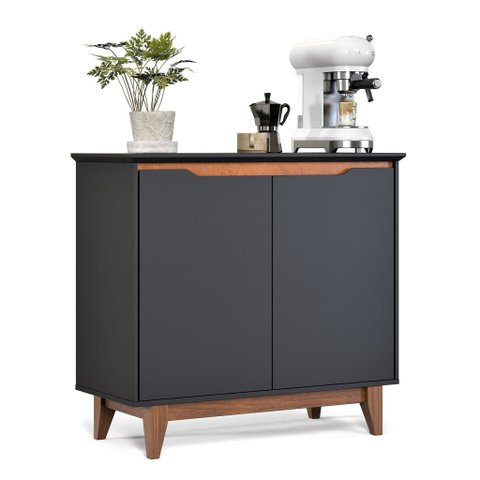 Buffet Flow 2 Portas S/ Gaveta Ej Móveis Armário Pés de Madeira:preto