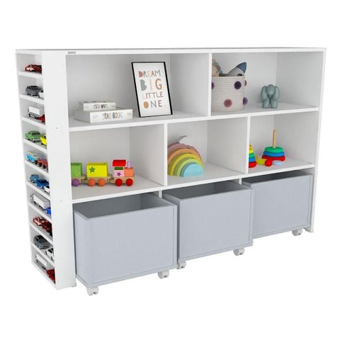 Organizador Infantil Natanael Baús Porta Carrinho MDF 135cm Cinza Woodcore