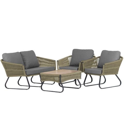 Conjunto de Poltronas, Namoradeira e Mesa Milão em Alumínio com Almofadas Impermeáveis para Trama Or