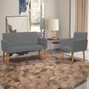 Ver imagem 1 de Kit Namoradeira Decorativa Para Sala Nina + Poltrona Para Recepção Manicure Suede