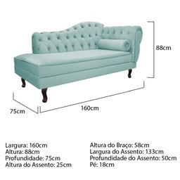 Diva Recamier Diana 160cm Lado Esquerdo Suede - Amarena Móveis - Azul Tiffany - 3