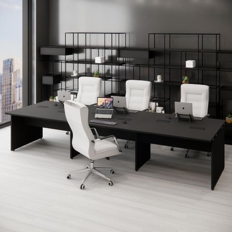 Plataforma de Trabalho 6 Lugares com Pé Painel MDP 360cm Preto F5 Office