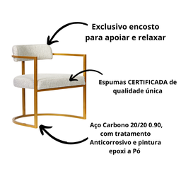 Kit 02 Poltronas Ohio Linho Marfim Estrutura Dourado - 5