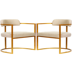 Kit 02 Poltronas Ohio Linho Marfim Estrutura Dourado - 2