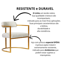 Kit 02 Poltronas Ohio Linho Marfim Estrutura Dourado - 6