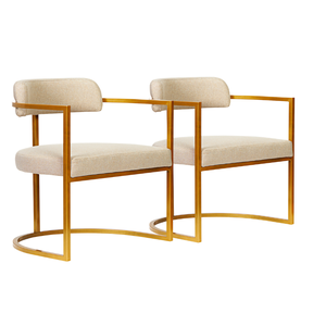 Kit 02 Poltronas Ohio Linho Marfim Estrutura Dourado