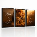 Ver imagem 1 de Kit 3 Quadros Decoração Grande Nunca Foi Sorte Família Leão para Sala Quarto com Moldura 40x60cm