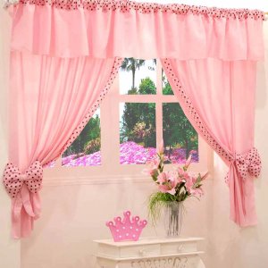 Cortina Infantil Lhama 2,00m x 1,70m alt. Estampa Poá - Rosa