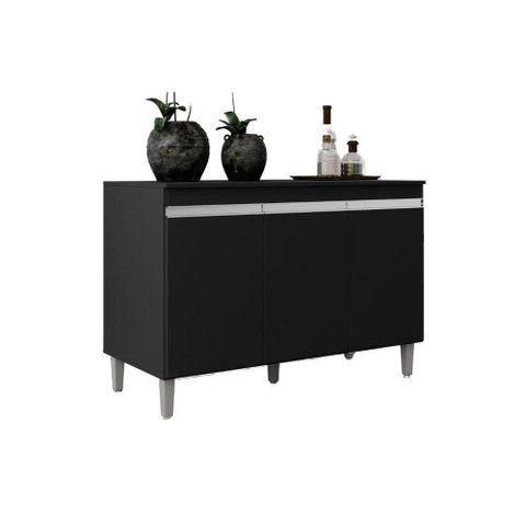 Balcão Gabinete Manu 120cm 3 Portas - com Tampo - Preto