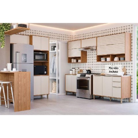 Cozinha Completa Esplêndida 7 Peças (4aéreos+2balcões+1torrequente) C7p183 Freijo/off White -