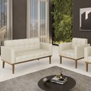 Ver imagem 2 de Sofá Namoradeira e 1 Poltrona Base Madeira Castanho Ana Veludo Luxo Off White - Ibiza