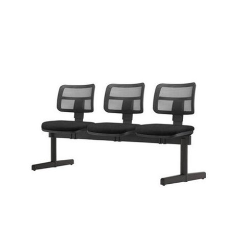 Longarina Zip Tela com 3 Lugares Assento Crepe Preto Base Metalica - 54441