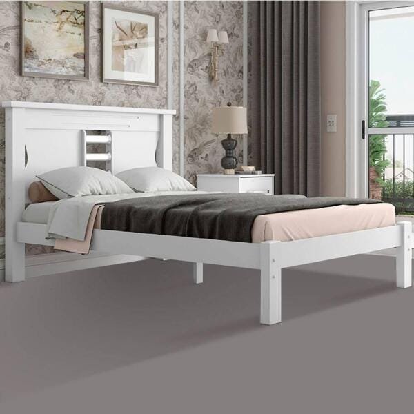 Cama de Casal de Madeira Belíssima Branco | MadeiraMadeira