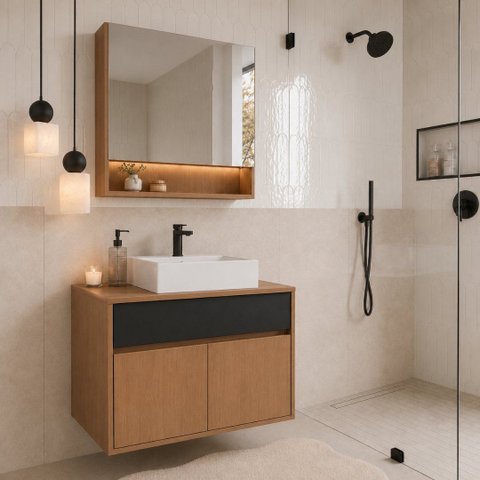 Conjunto Gabinete de Banheiro Suspenso com LED Llily 70cm