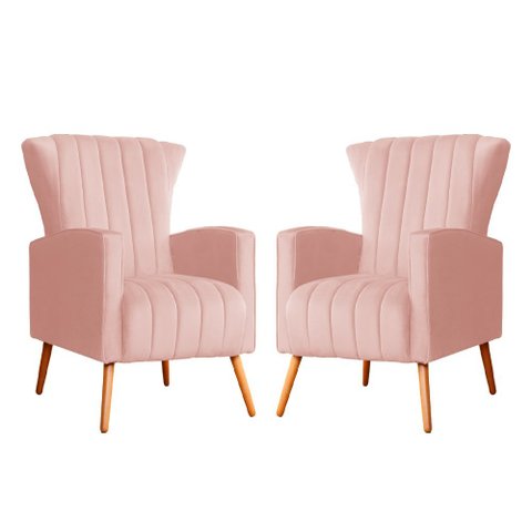 Kit 02 Poltronas Melinda Veludo Rosa