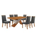 Ver imagem 1 de Mesa de Jantar Yasmin 180 cm Tampo MDF Canto Copo Laminado com 6 Cadeiras Moderna Mobília