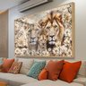 Quadro Decorativo Florido Família Leão e Leoa com Filhote Sala Quarto Casa Escritório - 1