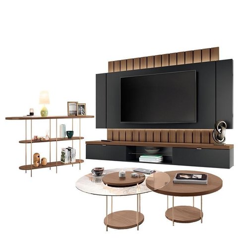 Home Suspenso Illusion 2.2 Preto Castanho e Aparador Infinity e Kit Mesa de Centro Sky Castanho- HB 