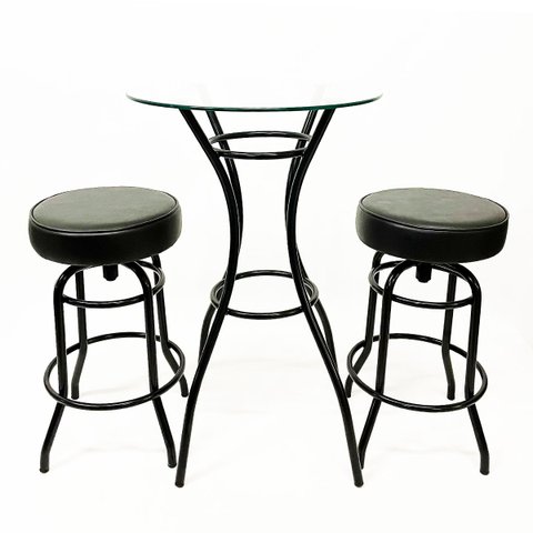 Jogo de Mesa Laura Bistrô Altura 92cm com Vidro + 2 Banquetas Cozinha Bar Altura 65cm Redonda Cor Pr