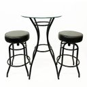 Ver imagem 1 de Jogo de Mesa Laura Bistrô Altura 92cm com Vidro + 2 Banquetas Cozinha Bar Altura 65cm Redonda Cor Pr