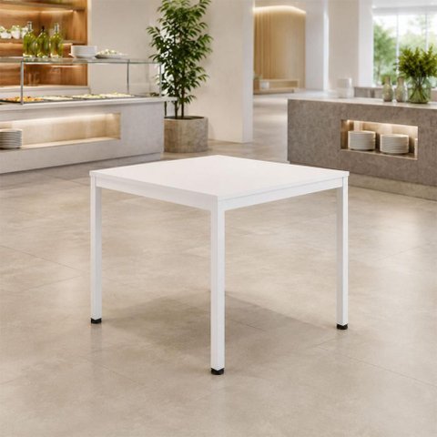Mesa Cozinha e Refeitório 4 Lugares Quadrada 90cm x 90cm Pés Metal Casa Lar Cor:Branco