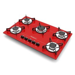 Fogão Cooktop Chamalux 5 Bocas Vermelho - Gás Natural - 1 Fogão Cooktop Chamalux 5 Bocas Vermelho - Gás Natural - 1