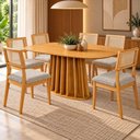 Ver imagem 1 de Kit Mesa de Jantar Orgânica Ripada 6 Lugares Tampo em MDF com Cadeiras Estofadas 160cm Dalla Costa