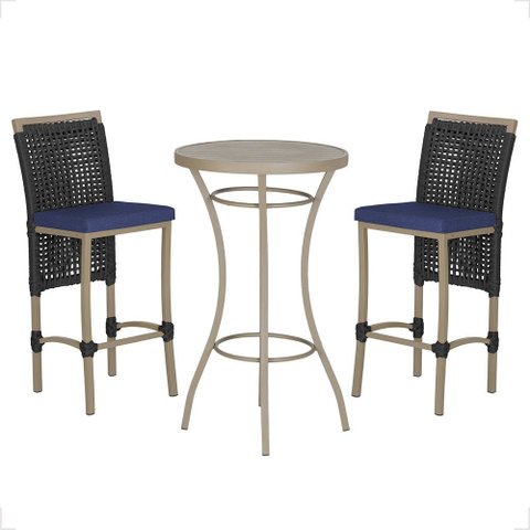 Mesa Bistrô e 2 Banquetas Roma Fendi Corda Náutica Estofado 10 Trama Original