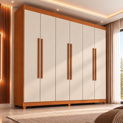 Guarda-Roupa Casal 6 Portas 2 Gavetas Apolo Marrom/Freijó/Off White