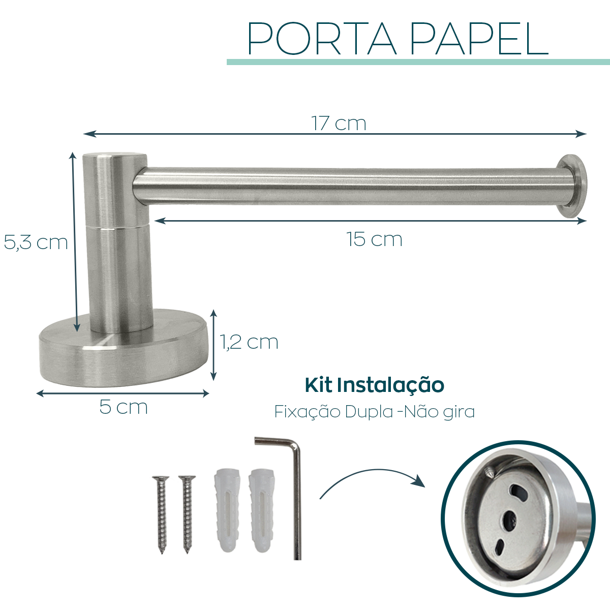 Porta Papel Higienico Papeleira De Parede Inox Escovado Suporte Para Papel Banheiro Luxo Acessório - 4