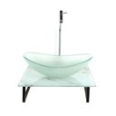 Ver imagem 2 de Gabinete de Vidro com Cuba Oval Jateada com Tampo de Vidro 40cm X 40cm Mármore Branco