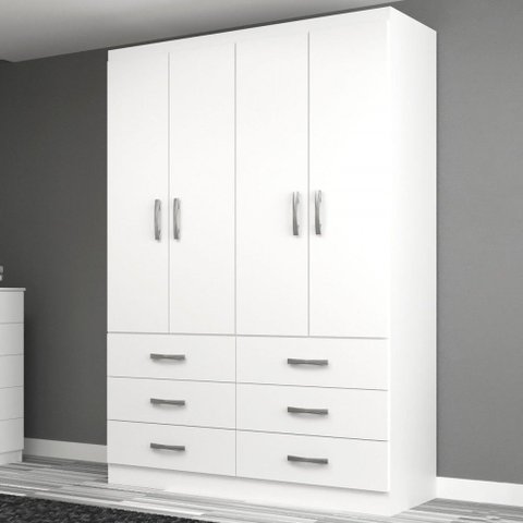 Guarda-roupa Solteiro Áquila 4 Portas 6 Gavetas Branco - Pnr Móveis