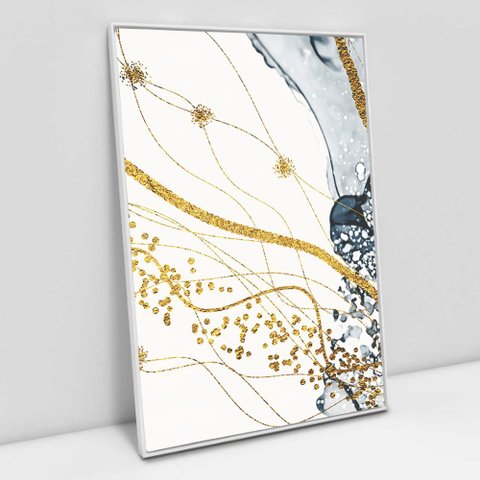 Quadro Decorativo em Canvas Abstrato Mármore Delicado TaColado Moldura Flutuante 4,5cm Branca 90 x 6