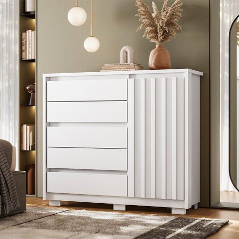 Cômoda Sapateira para Quarto 1 Porta 5 Gavetas Sardenha A04 Branco - Lyam Decor