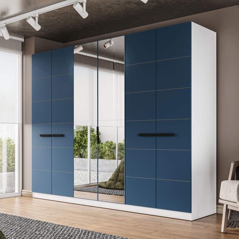 Guarda Roupa Casal 242,1cm 6 Portas com Espelho 240855 Lisboa Politorno Móveis