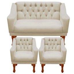 Kit Namoradeira + 2 Poltrona Decorativa Grécia - Dritex:suede Bege - 1